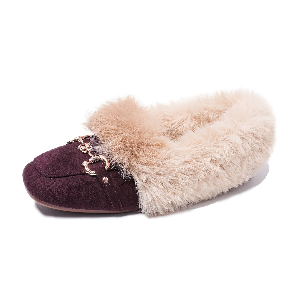 Mules chaussons pour femme bordés de fausse fourrure