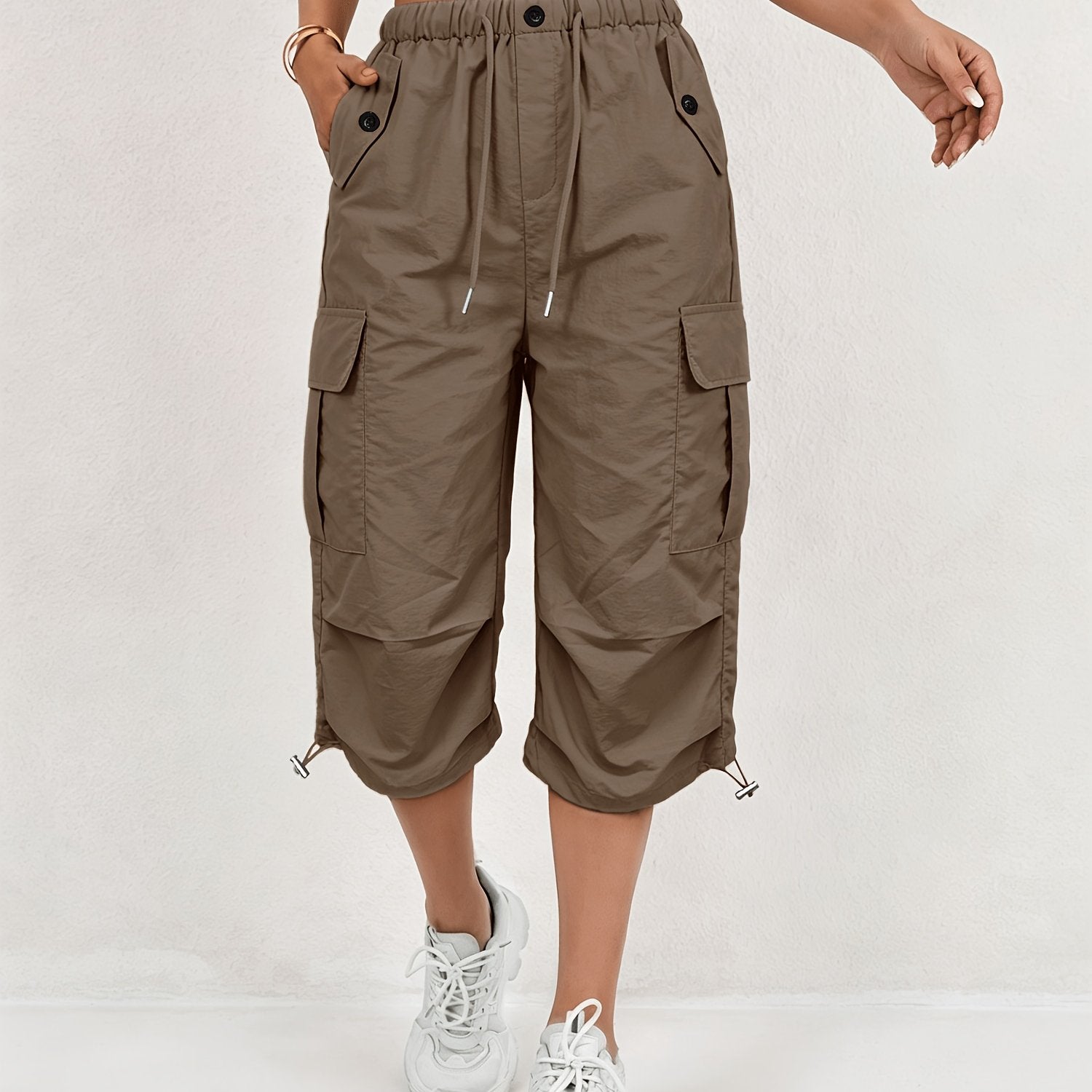 Damen Cargo-Caprihose mit Kordelzug