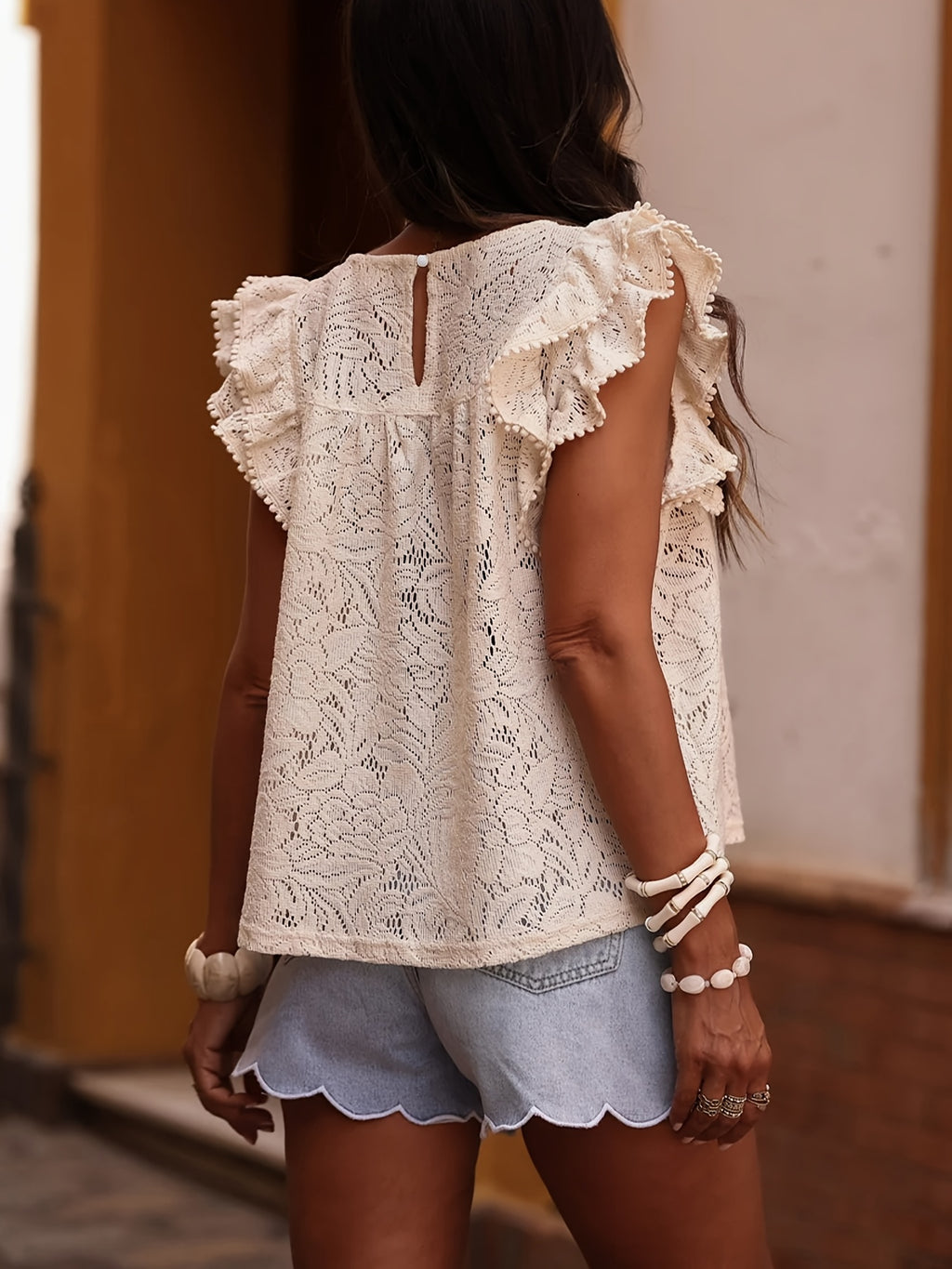 Women's Vintage Lace Flutter Sleeve Crochet Blouse