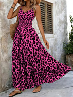 Women's Leopard Print Smocked Waist Maxi Dress