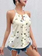 Women's Butterfly Print Sleeveless Keyhole Neck Blouse