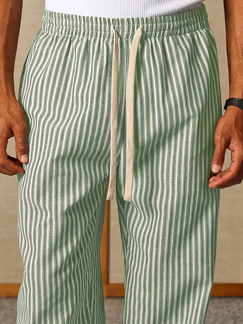 Herren gestreifte lockere Hose mit elastischem Tunnelzugbund