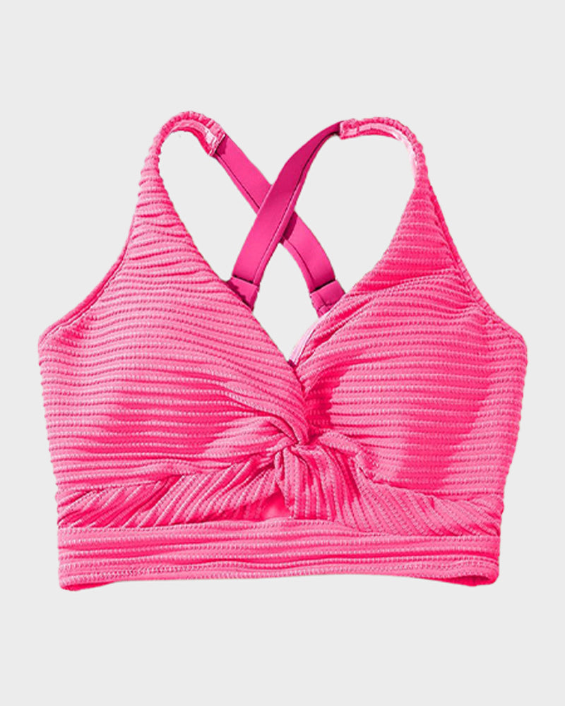 Damen-Rippen-Bikini-Set mit gedrehtem Oberteil und hochgeschnittenem Slip