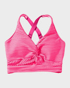 Damen-Rippen-Bikini-Set mit gedrehtem Oberteil und hochgeschnittenem Slip