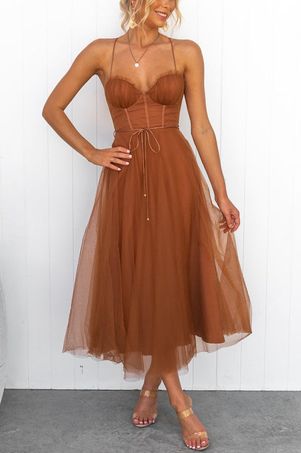 Women's Tulle Midi Dress for Elegant Summer Parties and Celebrations