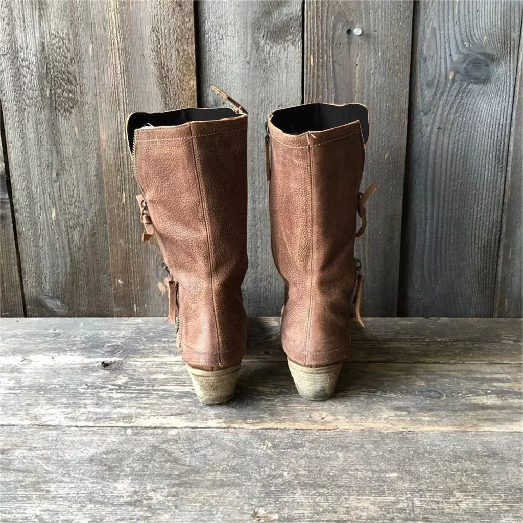 Botas de mujer de media caña, con doble cremallera y tacón bajo