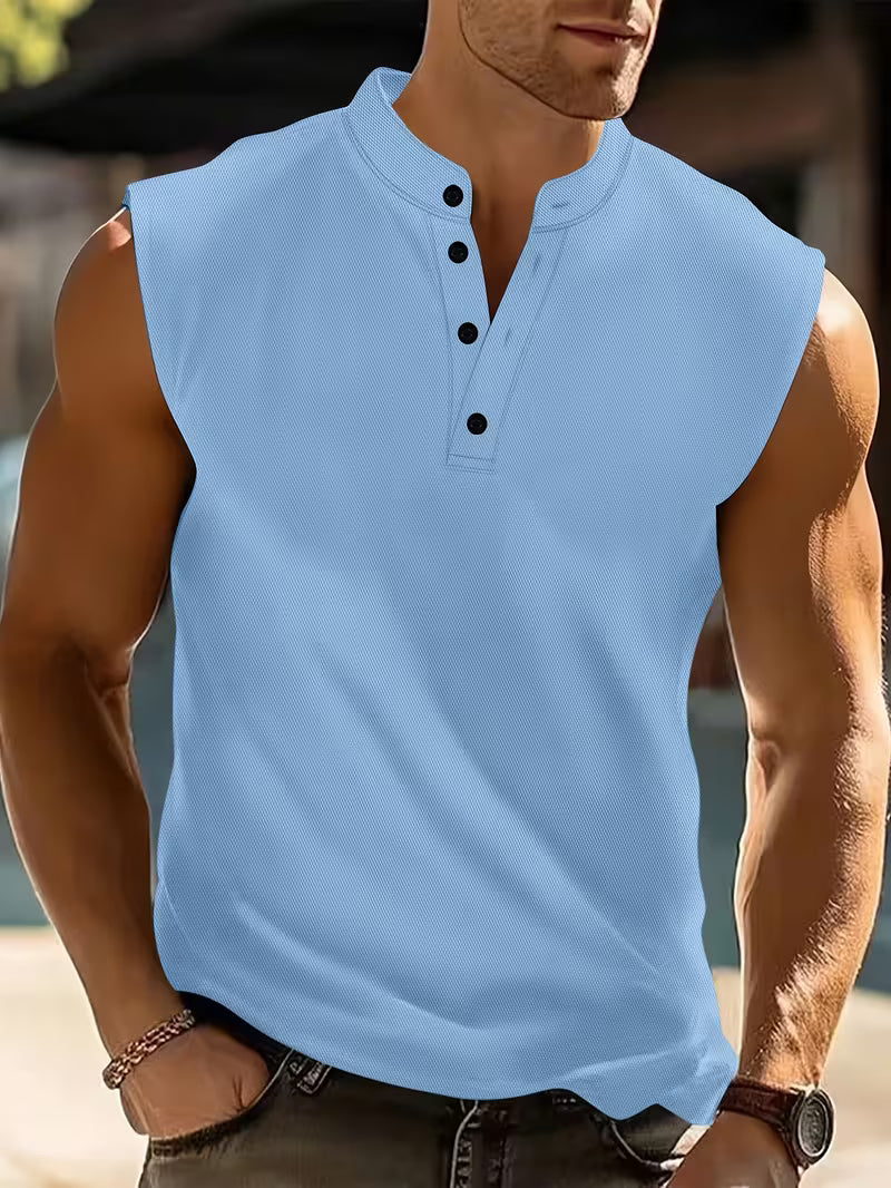 Débardeur Henley sans manches pour homme avec col montant
