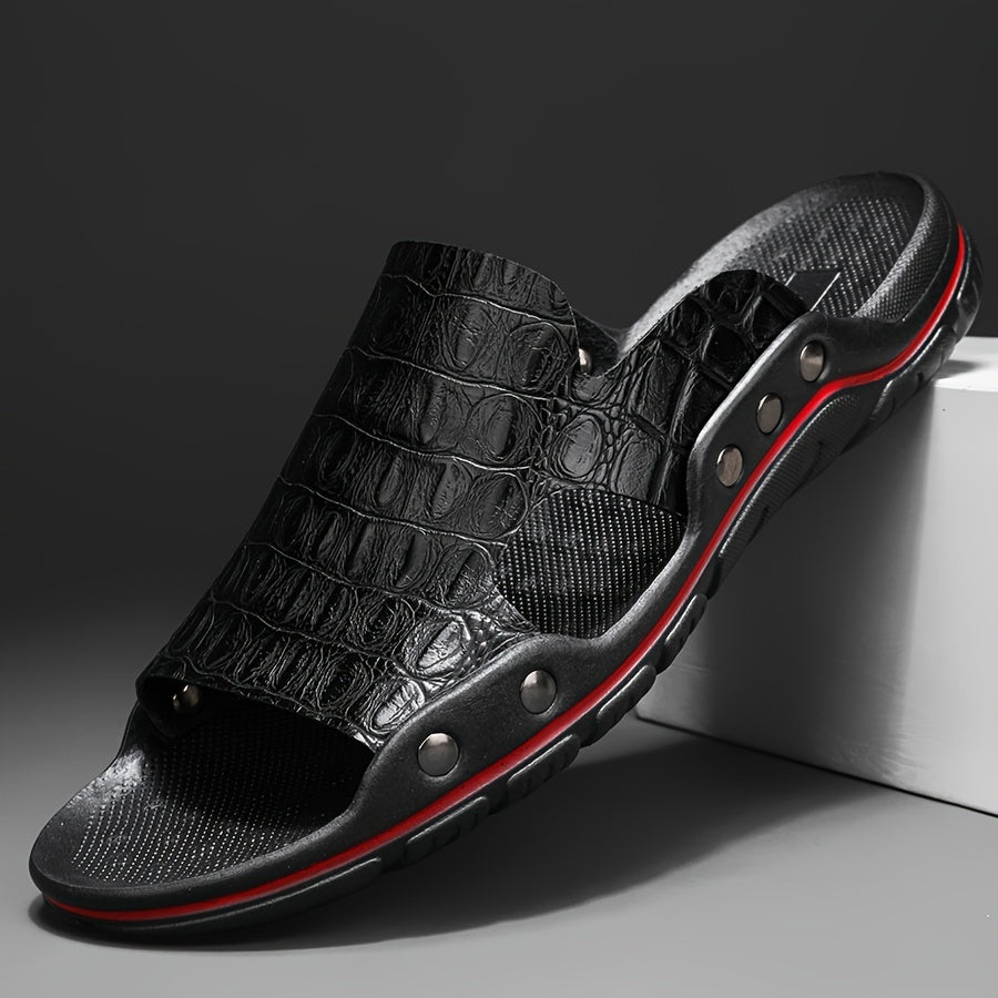Men's Crocodile-Texture Comfort Slide Sandals