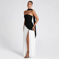 Damen Trägerloses Maxikleid mit Seitenschlitz und elegantem Kontrastdesign