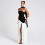 Damen Trägerloses Maxikleid mit Seitenschlitz und elegantem Kontrastdesign