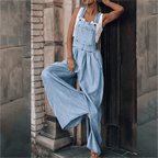 Damen Denim-Overall mit weitem Bein und verstellbarem Trägerdesign