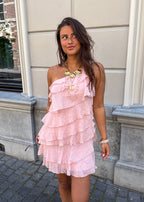 Damen Mini-Kleid mit einer Schulter, Rüschen und locker fließender Passform