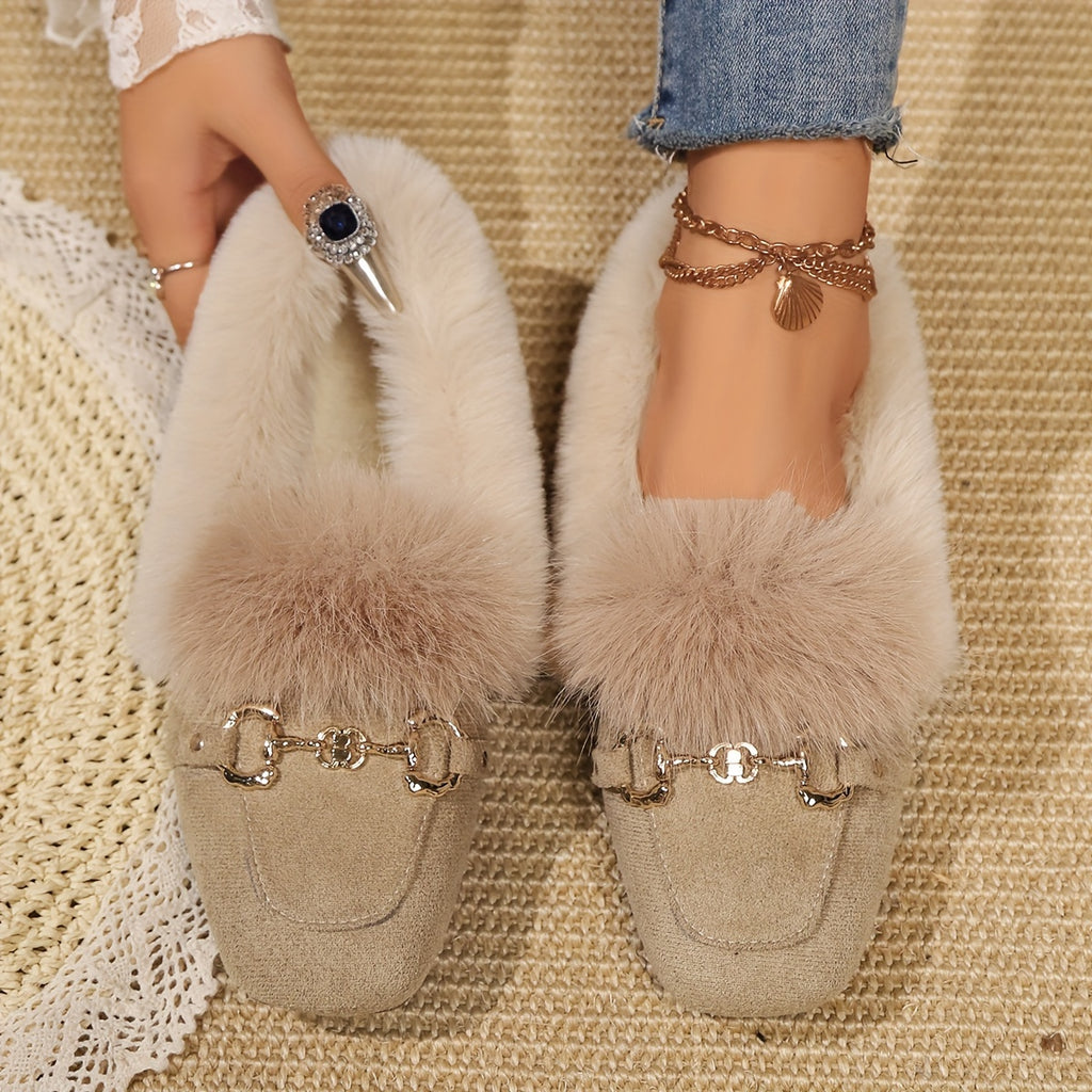Mules chaussons pour femme bordés de fausse fourrure
