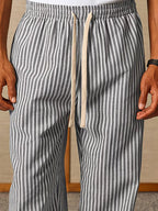 Herren gestreifte lockere Hose mit elastischem Tunnelzugbund