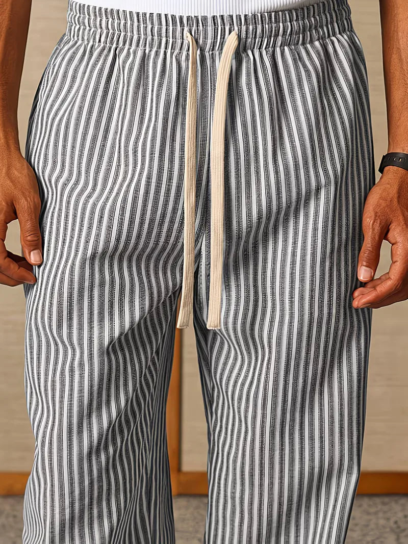 Herren gestreifte lockere Hose mit elastischem Tunnelzugbund