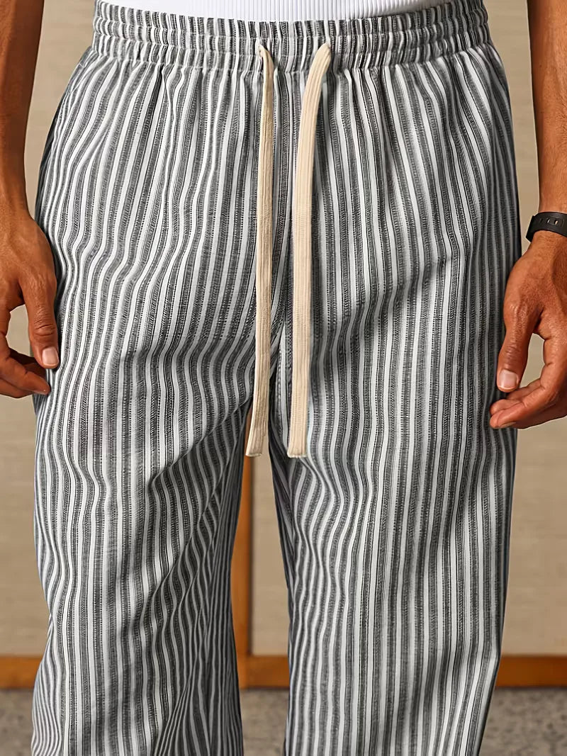 Herren gestreifte lockere Hose mit elastischem Tunnelzugbund