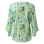 Women's Geometric Print Blouse with V-Neck and Flared Sleeves for Everyday Wear