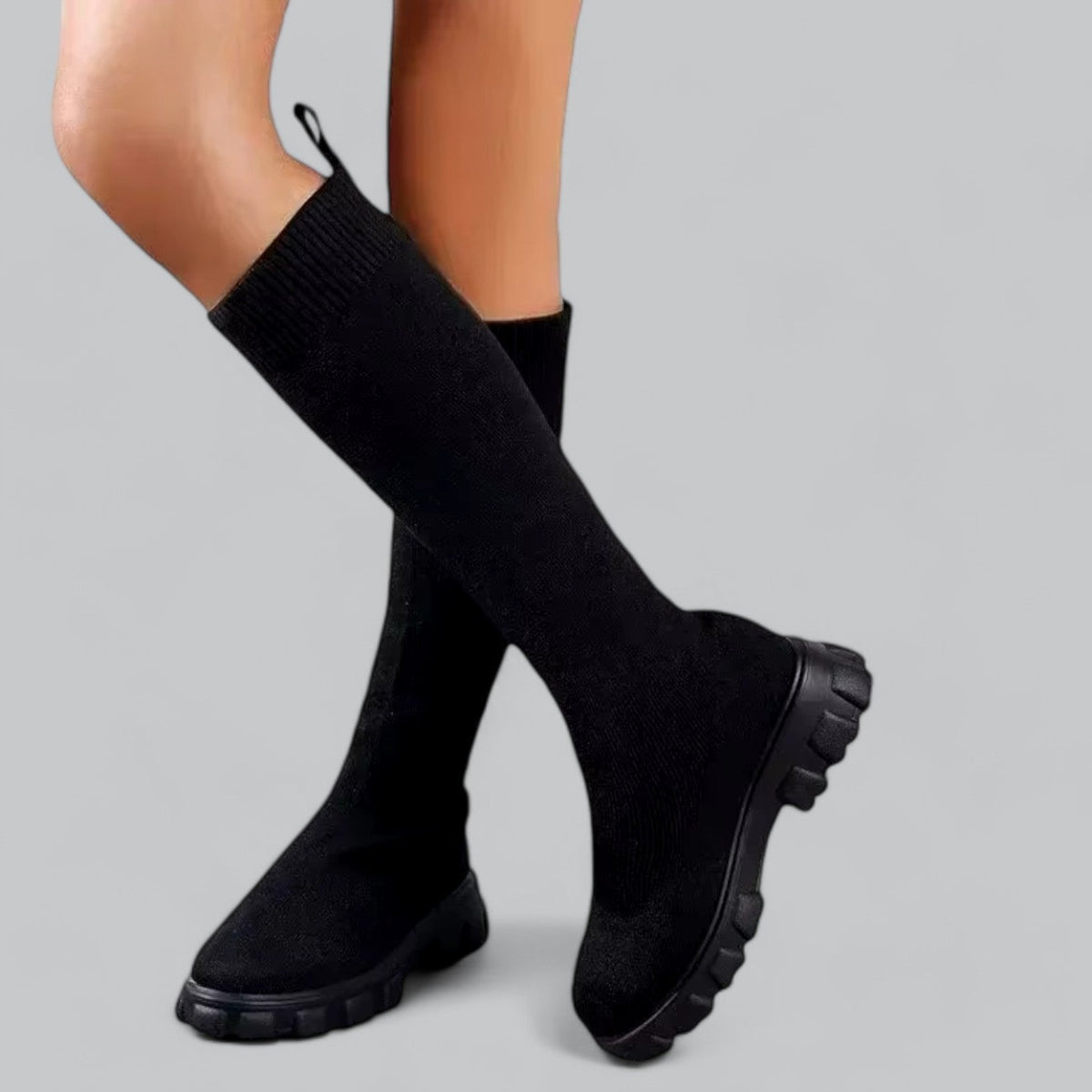 Women's Knit Knee-High Chunky Sole Boots