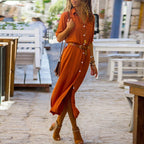 Women's Button-Front Shirt Midi Dress with Short Sleeves for Everyday Wear