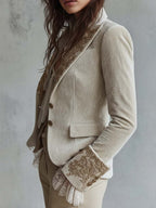 Women's Floral Embroidered Blazer with Decorative Cuffs