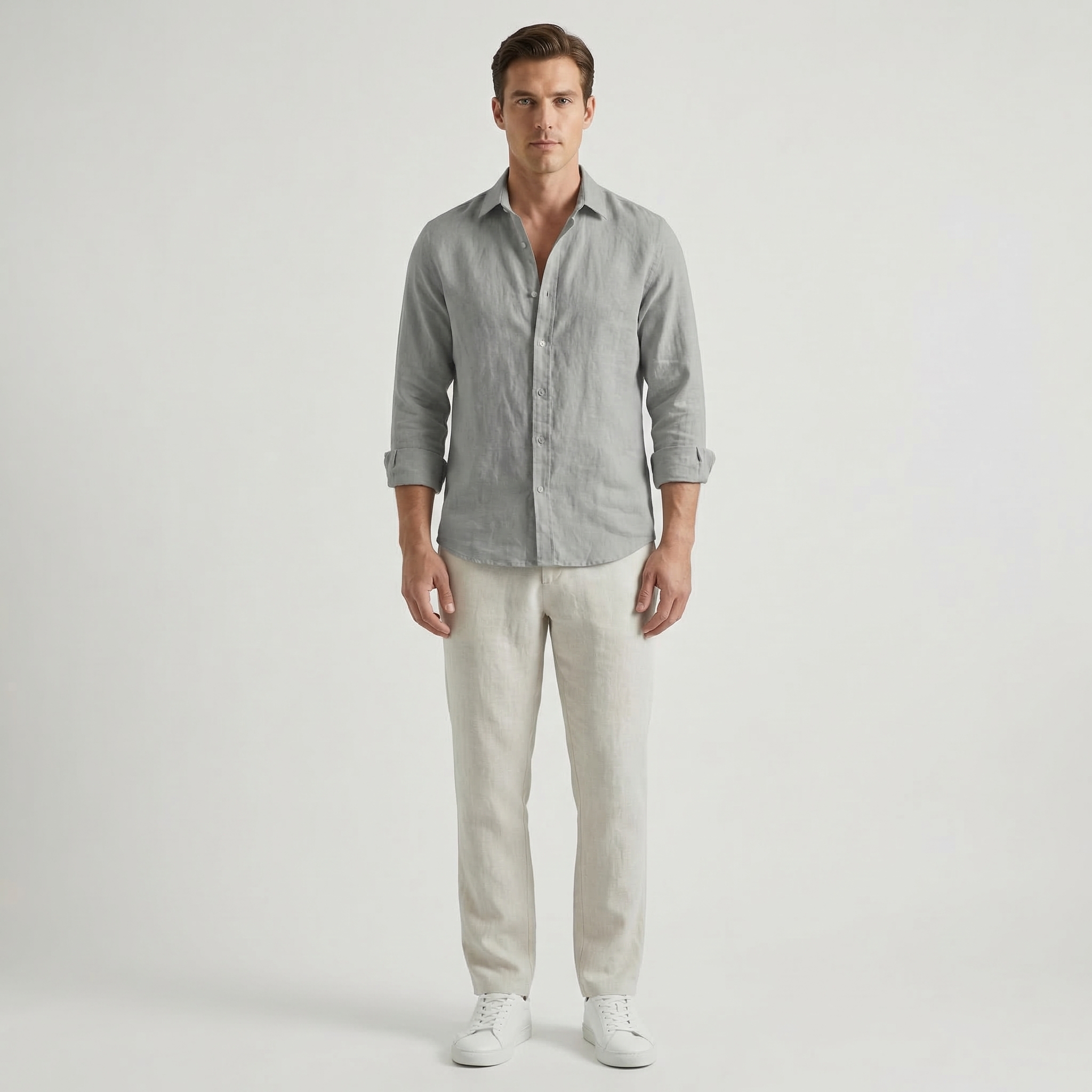 Men’s Long Sleeve Linen V-Neck Shirt