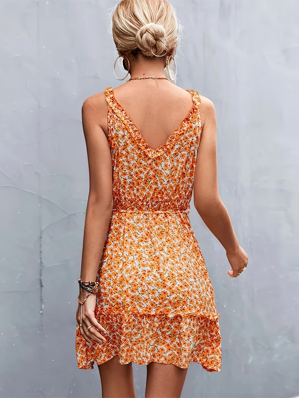 Women's Floral Surplice Mini Dress
