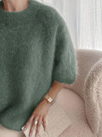 Suéter de punto esponjoso extragrande para mujer, con cuello redondo
