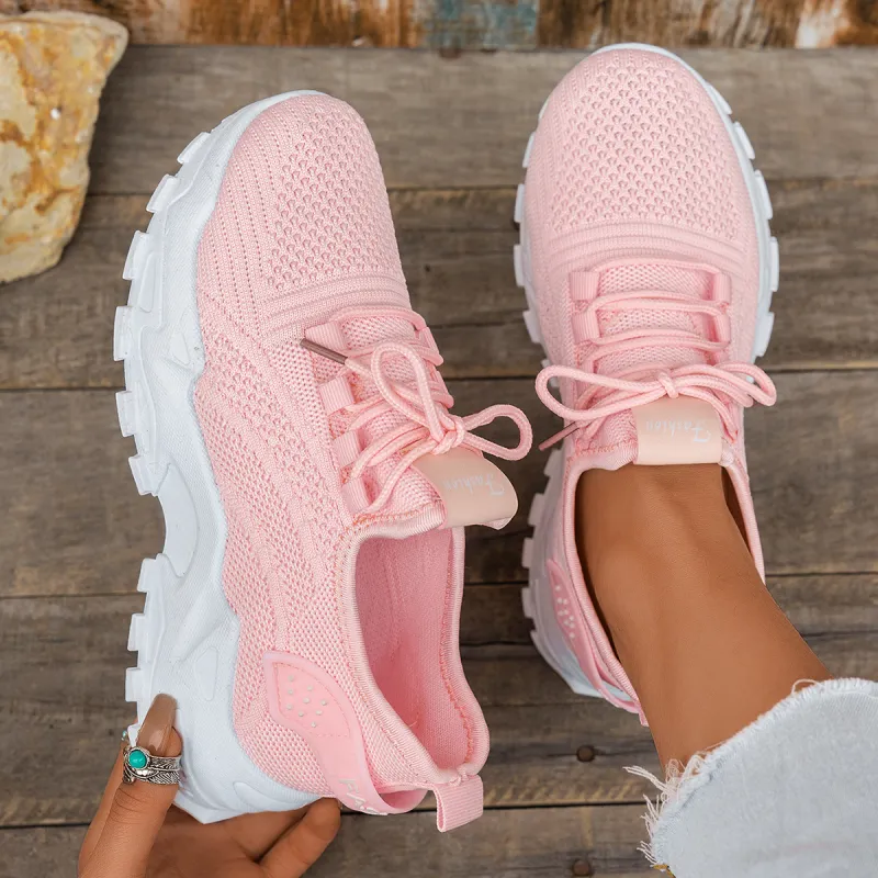 Damskie oddychające, lekkie, sznurowane sneakersy do chodzenia