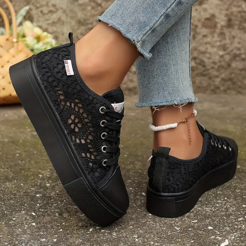 Zapatillas de plataforma para mujer con paneles de encaje floral