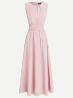 Ärmelloses Chiffon-Maxikleid für Damen mit geraffter Taille und fließendem Saum