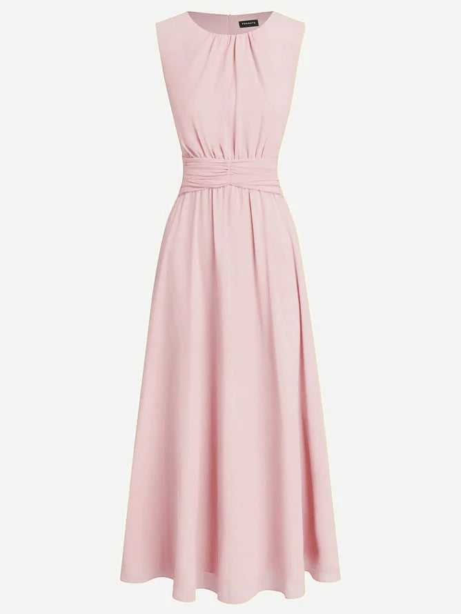 Ärmelloses Chiffon-Maxikleid für Damen mit geraffter Taille und fließendem Saum