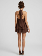 Women's Elegant Halter Neck Layered Chiffon Mini Dress