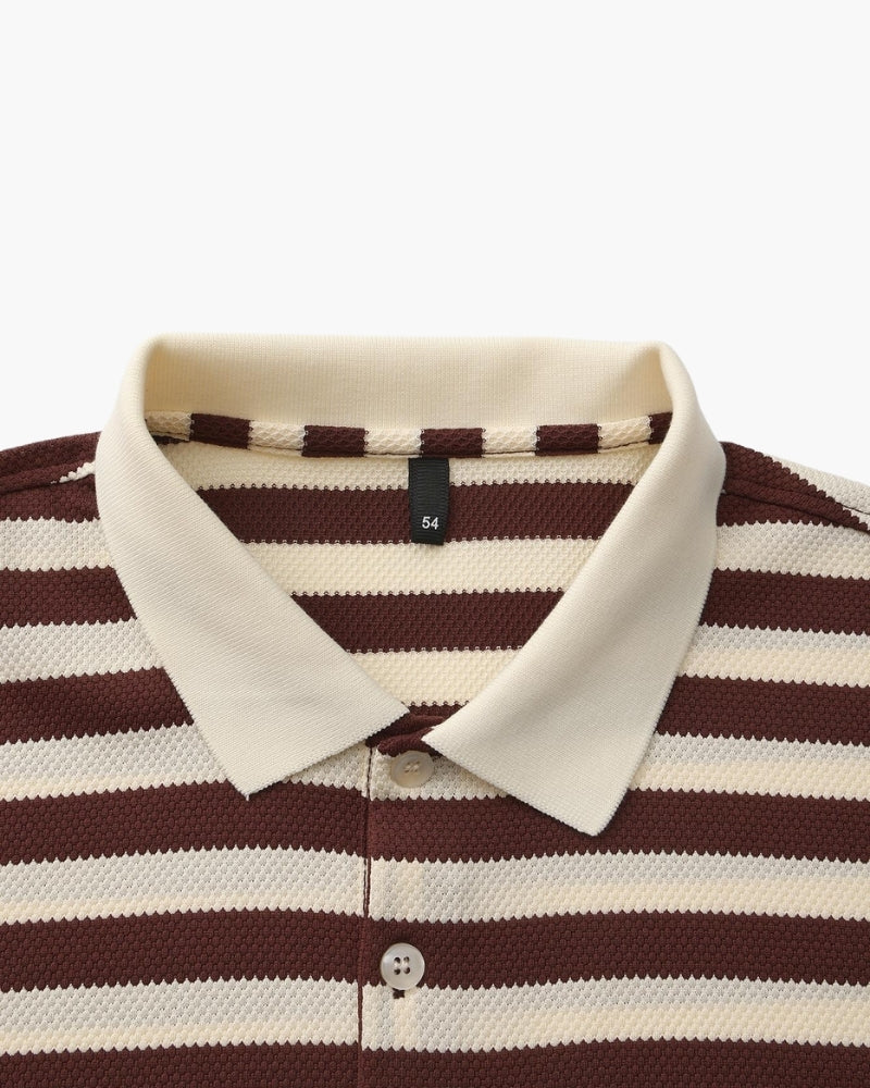 Men's Classic Breton Striped Polo Shirt with Contrast Collar and Textured Knit Finish