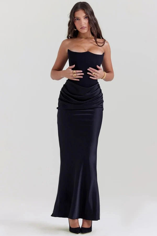Damen trägerloses Maxikleid mit Korsettoberteil und geraffter Taillensilhouette