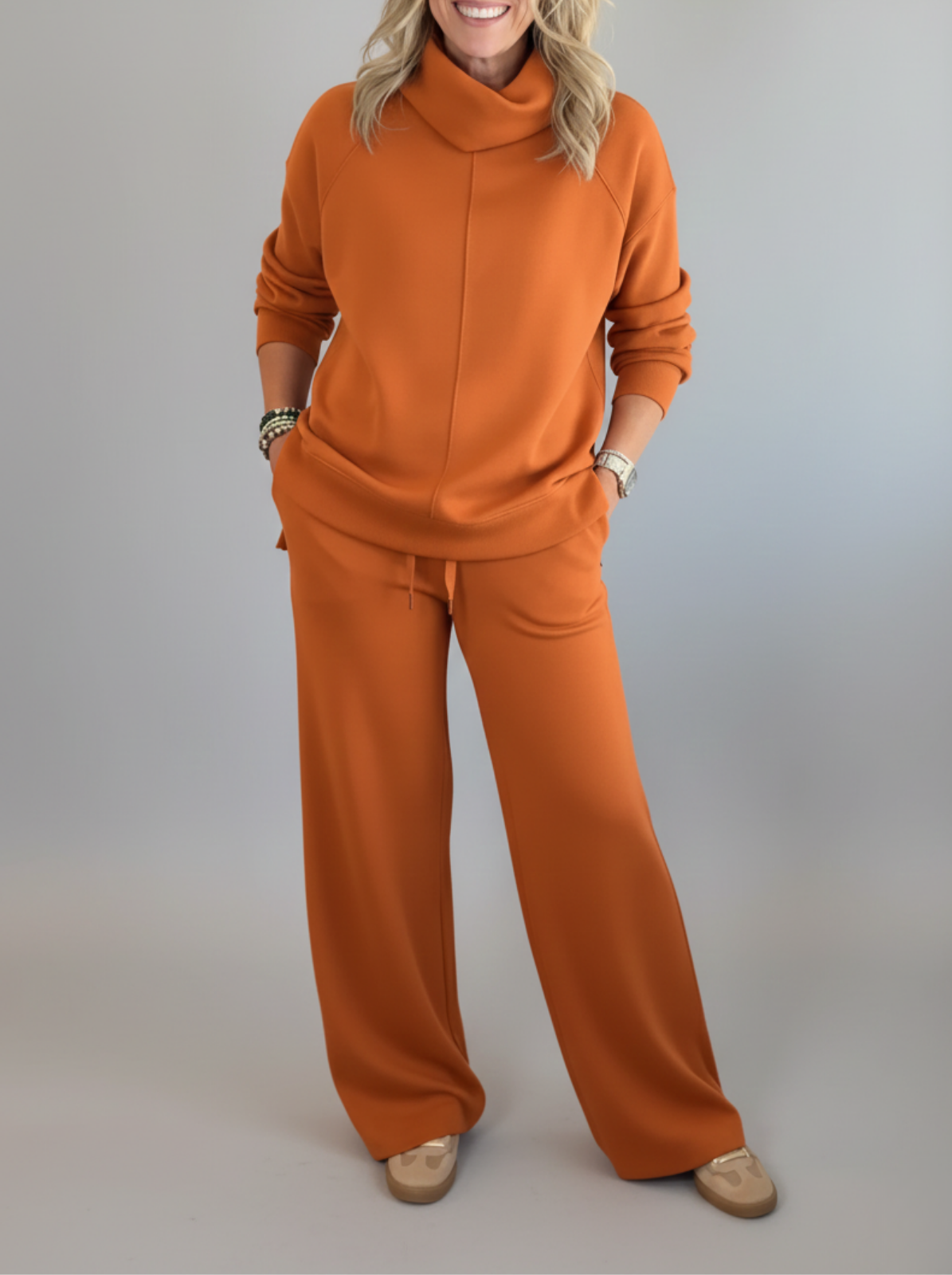Women's Cowl Neck Wide-Leg Two-Piece Set