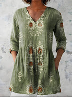 Bedrucktes Damen-Tunikashirt mit V-Ausschnitt