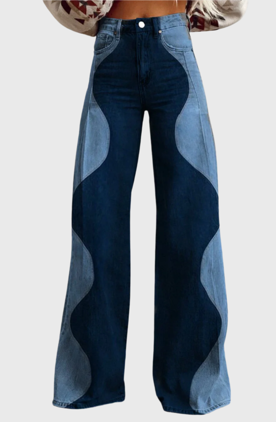 Jeans med tofarvet design og brede ben til kvinder