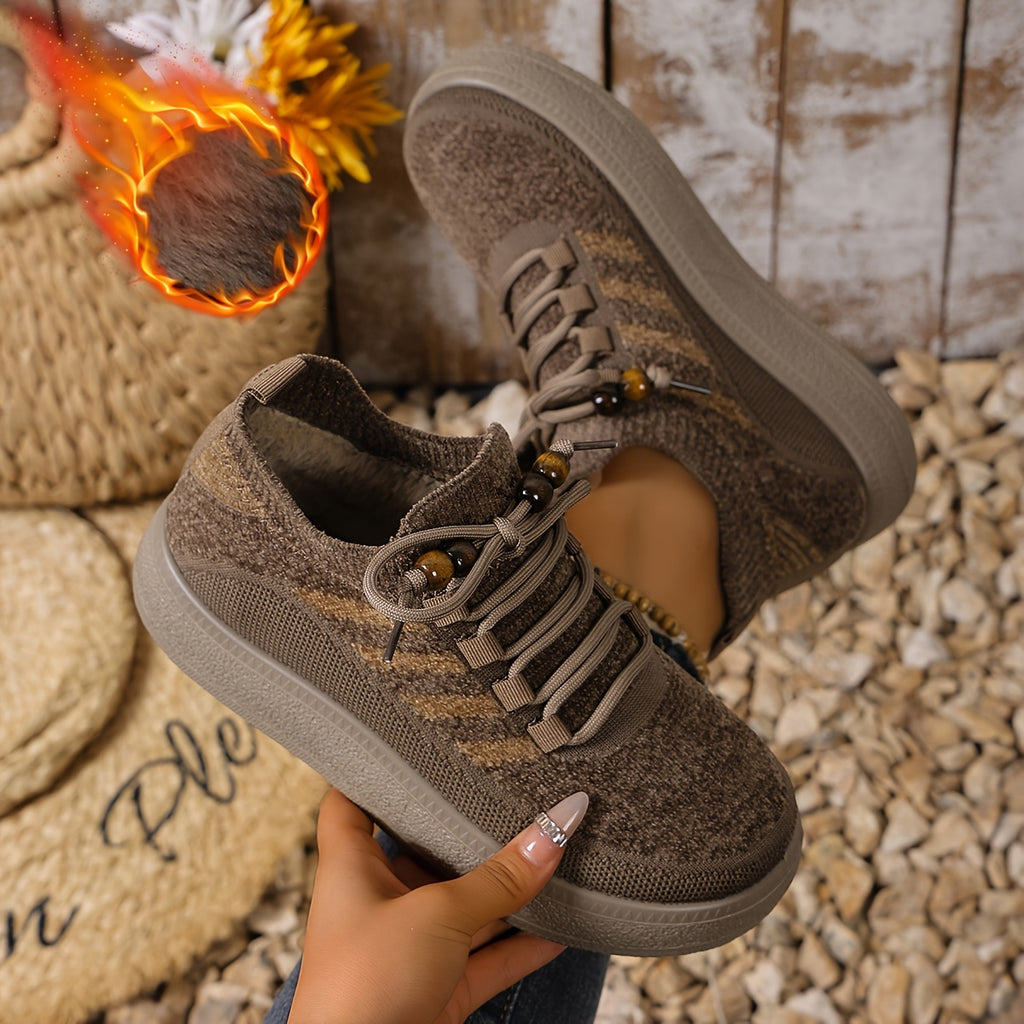 Strikkede sneakers til kvinder med imiteret pelsfor