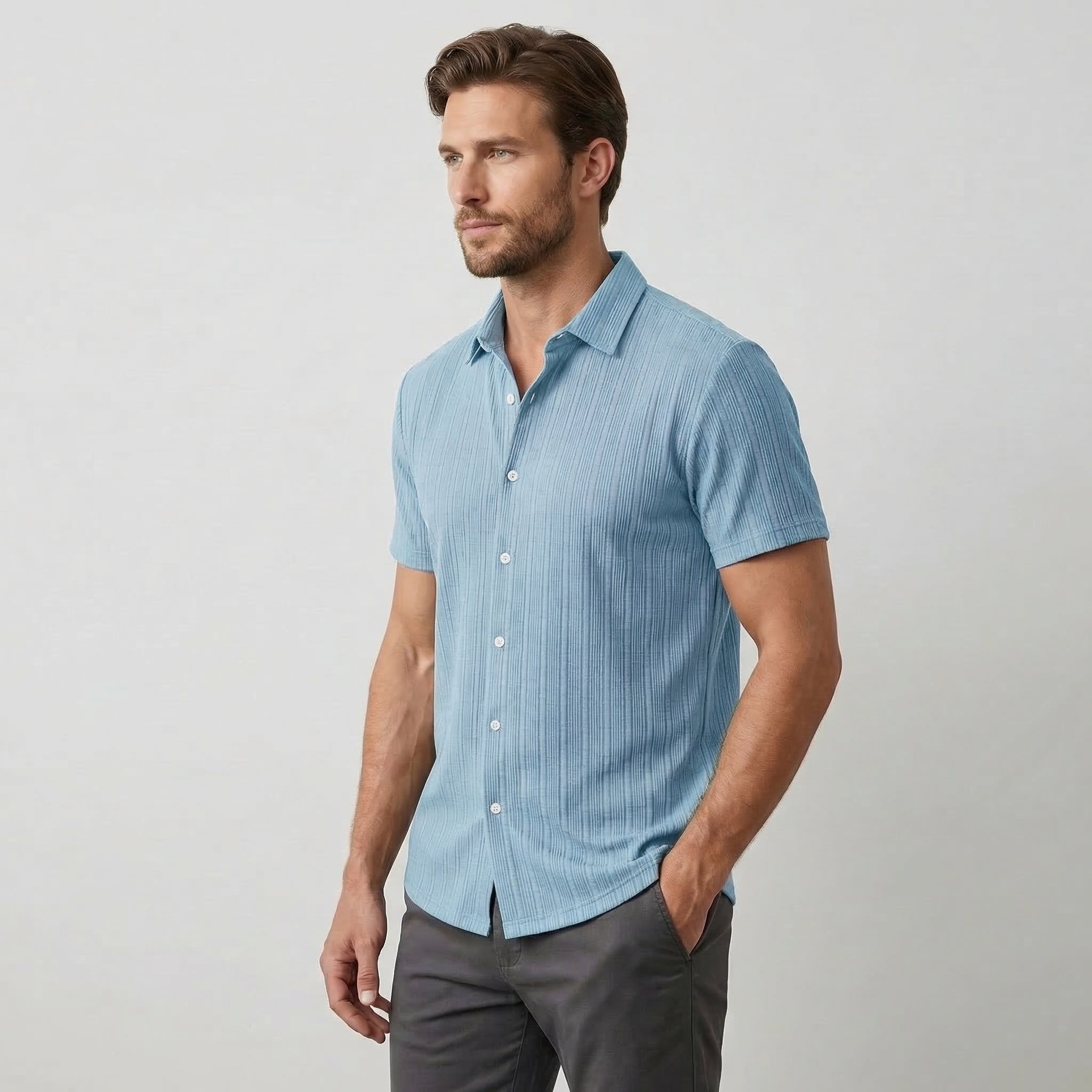 Men’s Short Sleeve Linen Shirt with Classic Collar