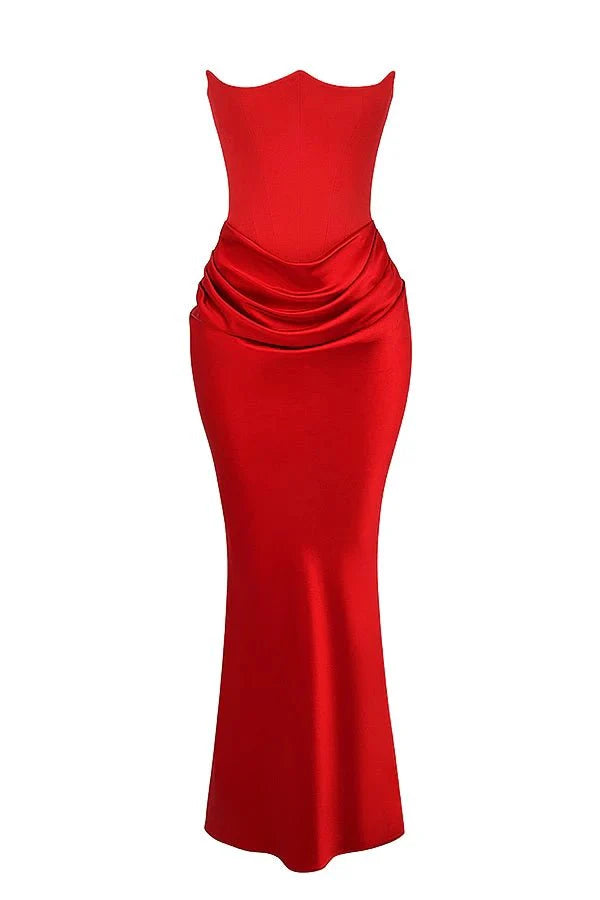 Damen trägerloses Maxikleid mit Korsettoberteil und geraffter Taillensilhouette