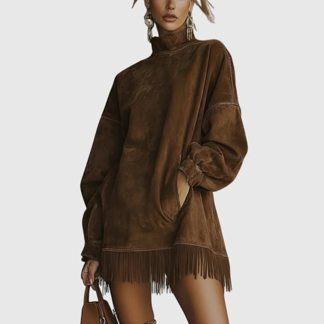 Women’s Fringe Hem High Neck Pullover