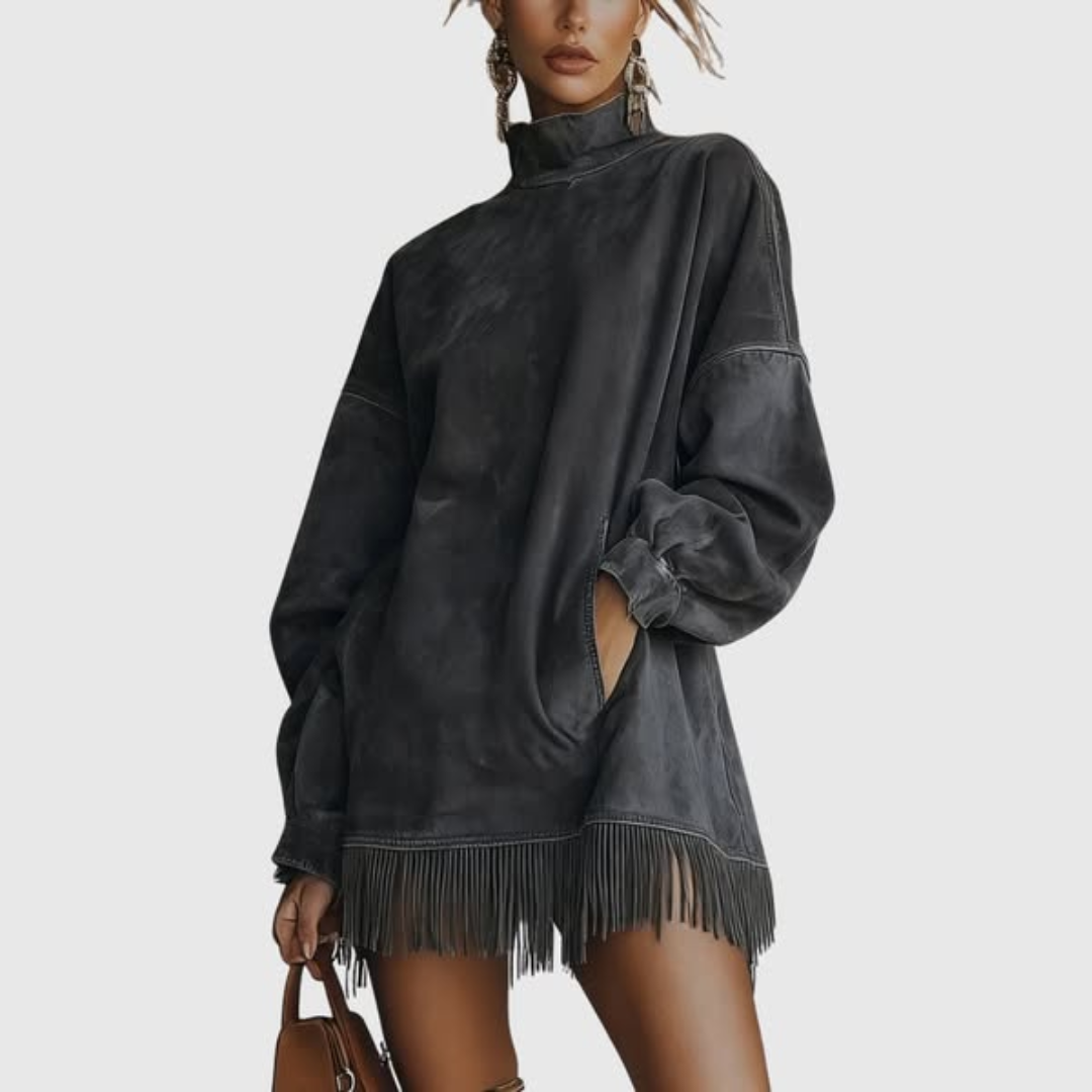 Women’s Fringe Hem High Neck Pullover