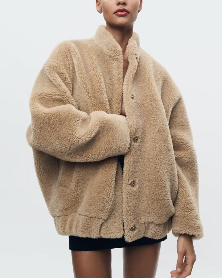 Oversized teddybamsejakke til kvinder