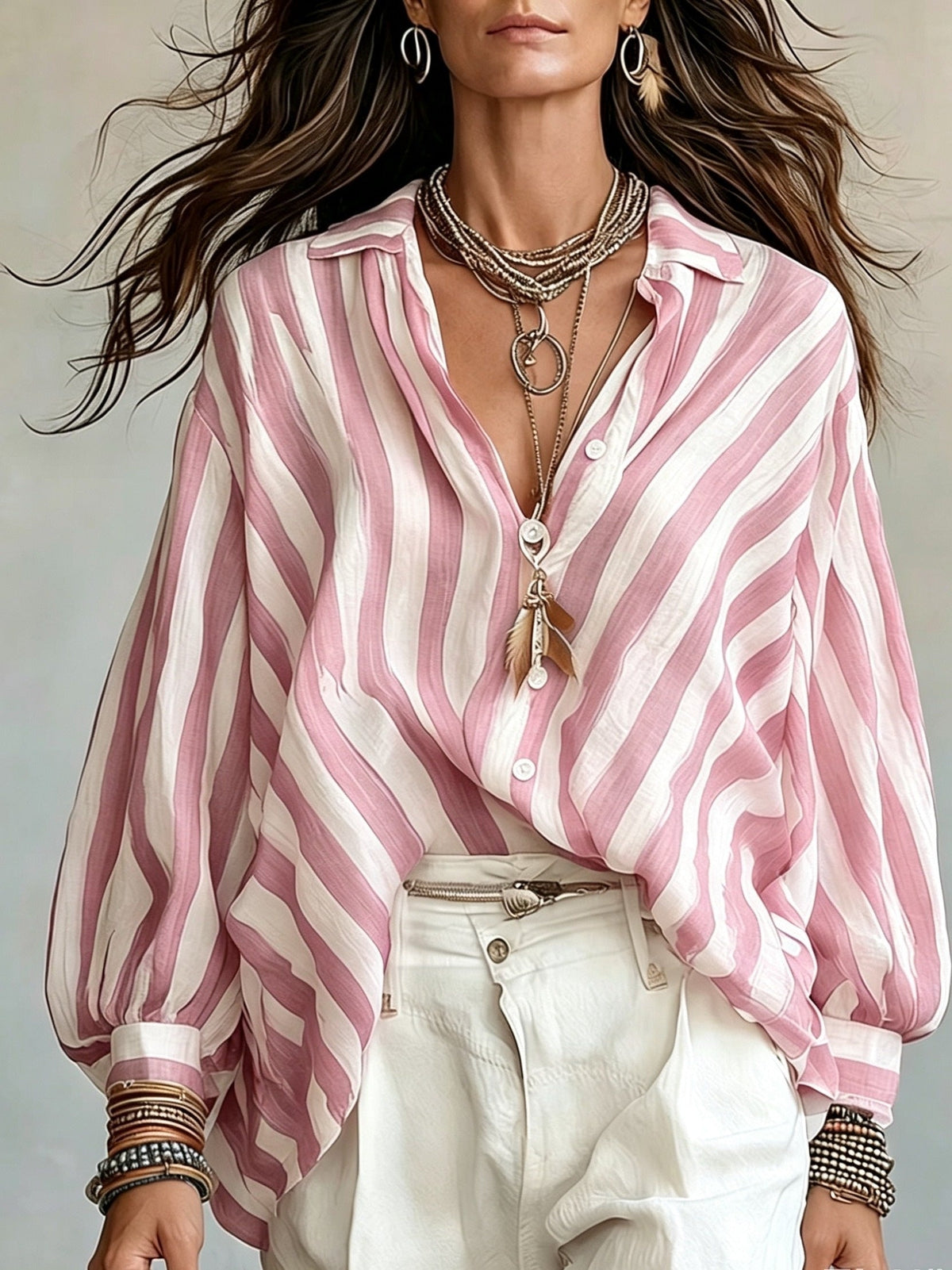 Chemise rayée boutonnée décontractée pour femme