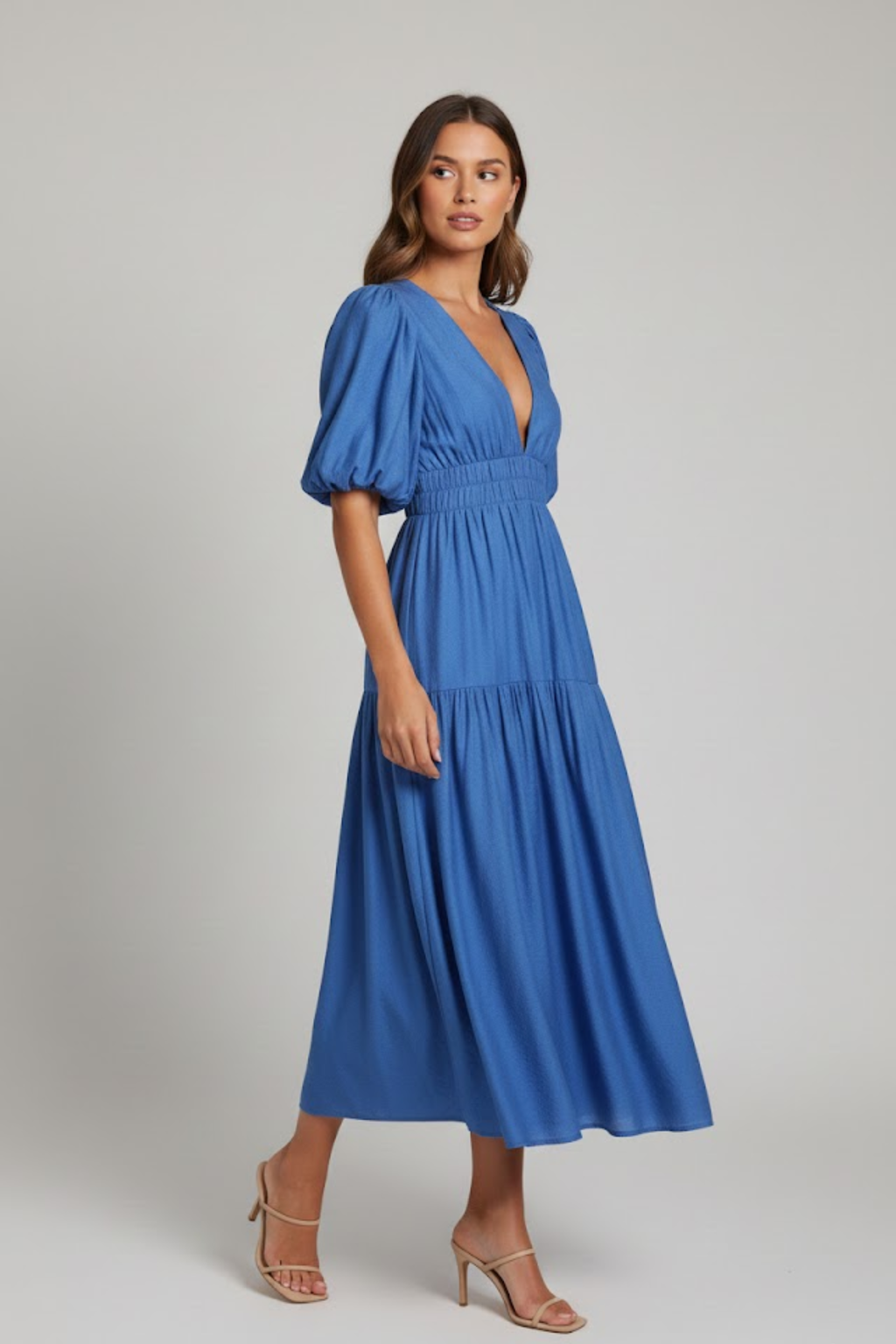 Women's Puff Sleeve Midi Dress for Elegant Everyday and Summer Styling