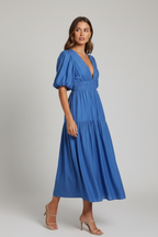 Women's Puff Sleeve Midi Dress for Elegant Everyday and Summer Styling