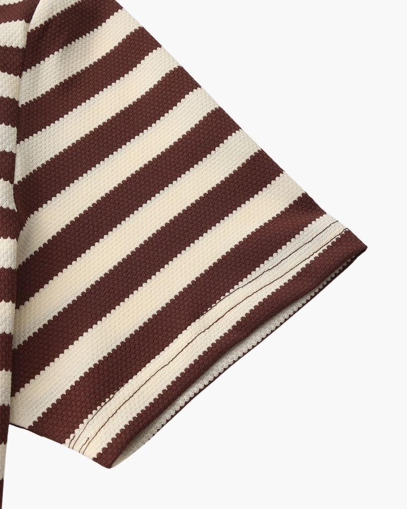 Men's Classic Breton Striped Polo Shirt with Contrast Collar and Textured Knit Finish