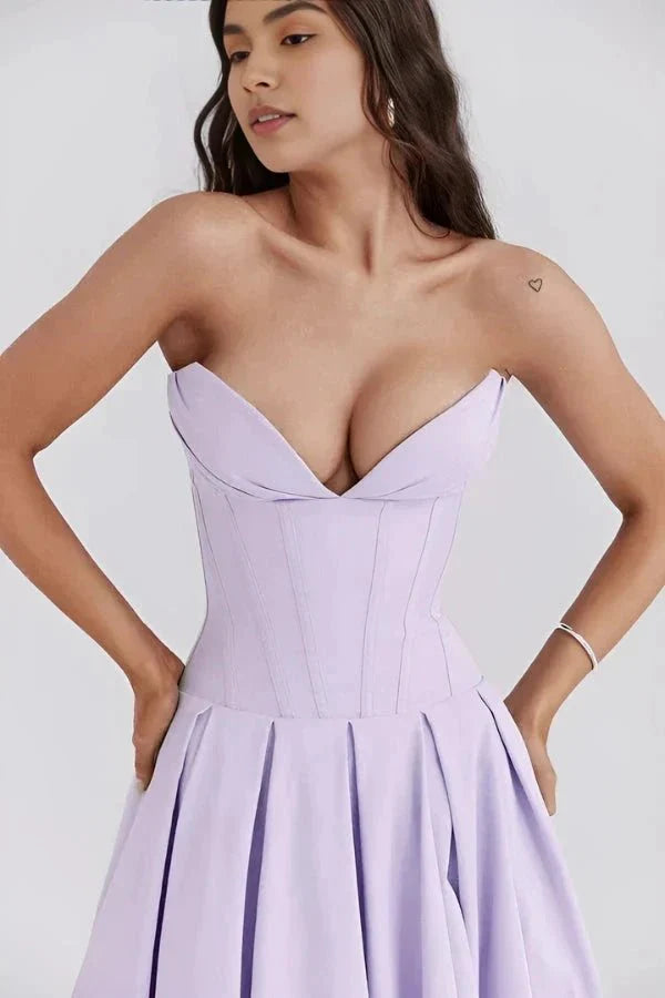 Damenmidikleid mit Korsettoberteil, voluminösem Rock und strukturiertem Design