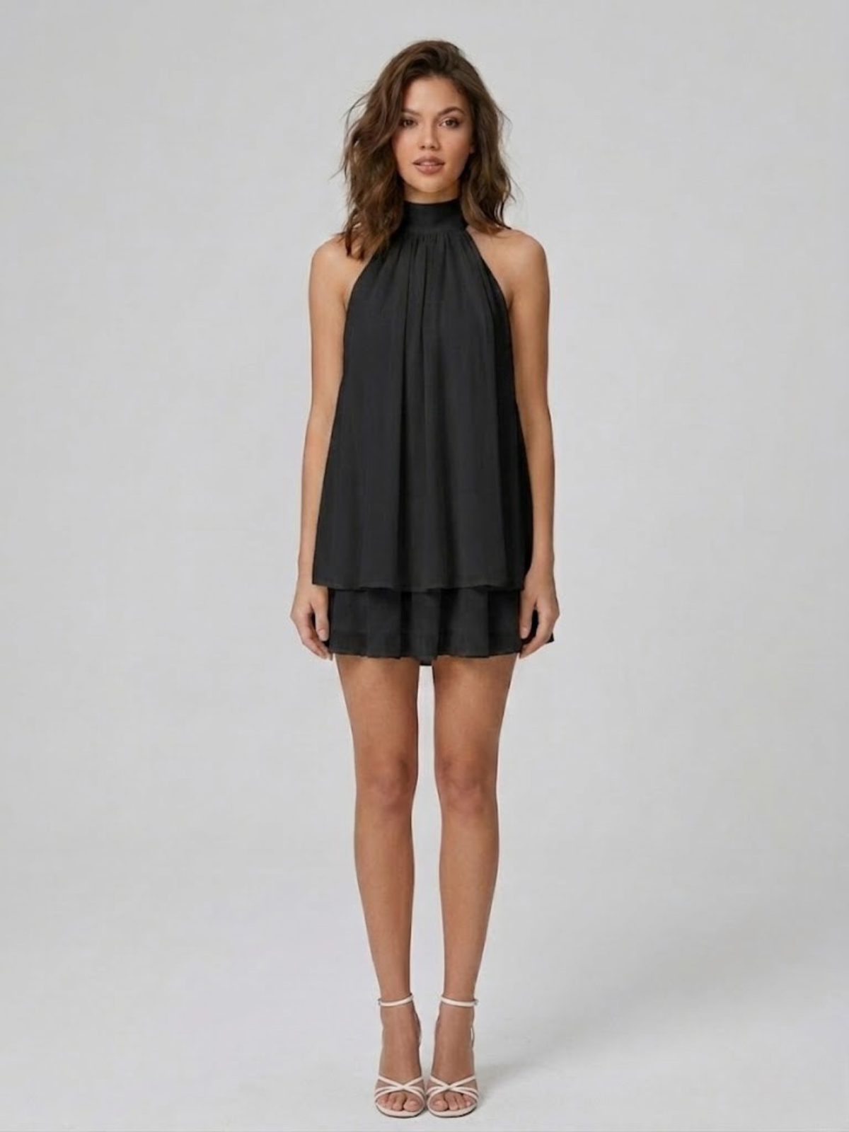 Women's Elegant Halter Neck Layered Chiffon Mini Dress