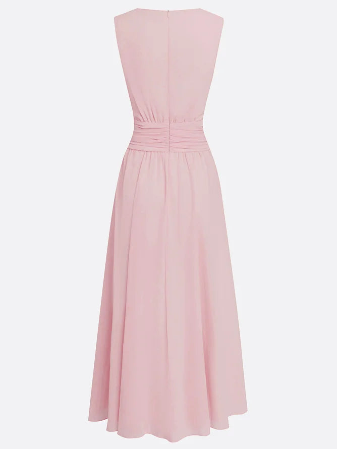 Ärmelloses Chiffon-Maxikleid für Damen mit geraffter Taille und fließendem Saum
